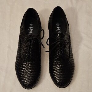 Refresh Black Woven Lace Up Women's Flats Size 10 Round Toe Rubber Sole Casual